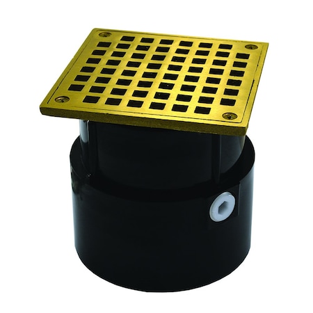 Jones Stephens 4in. ABS Over Pipe Fit Drain Base with 3-1/2in. Metal Spud and 5in. Polished Brass Strainer D53093